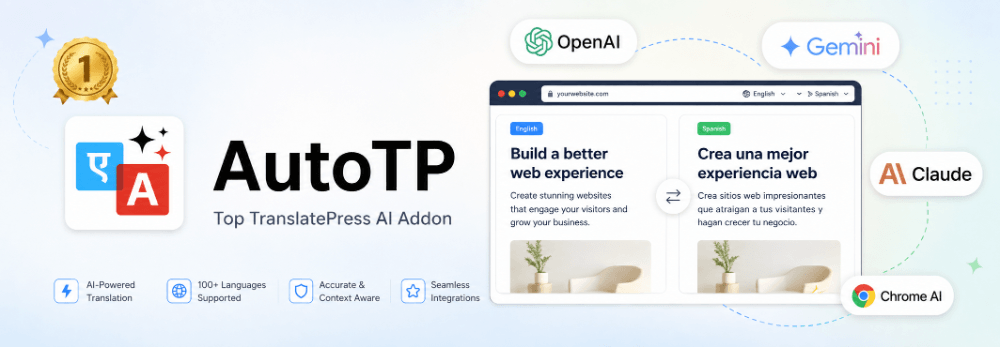 AutoTP AI translation addon for TranslatePress banner