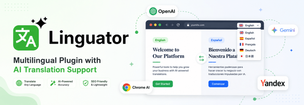 Linguator multilingual WordPress plugin with built-in AI translation