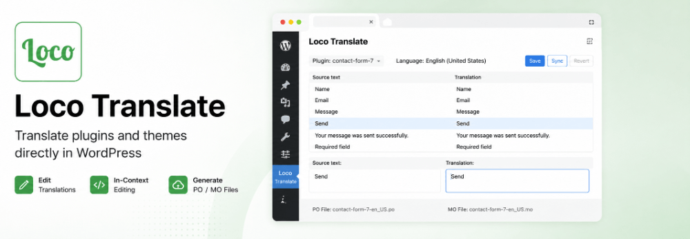 Loco Translate WordPress plugin for editing .po and .mo language files